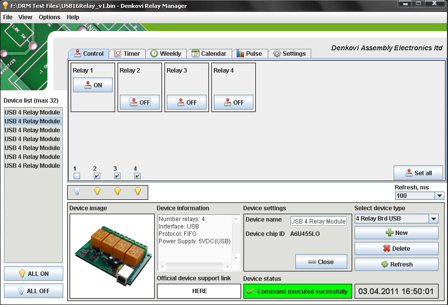 Denkovi Relay Manager Software (DRM Software) and USB 4 Relay Board