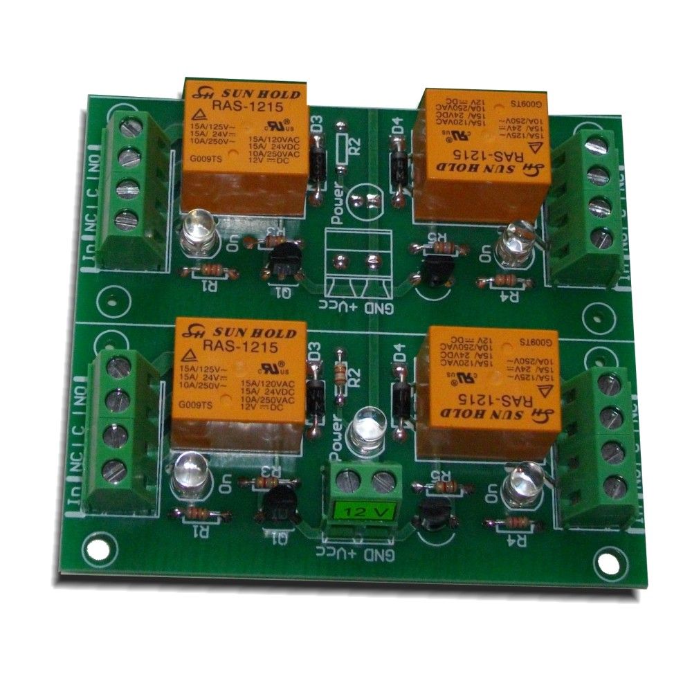 Relay board 12V 4 channels for Raspberry PI, Arduino, PIC,AVR